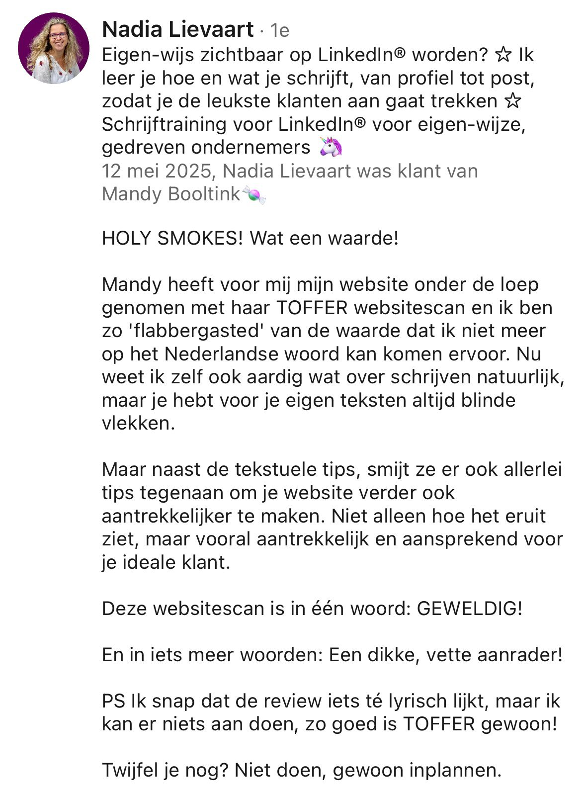 Review Nadia Lievaart TOFFER!